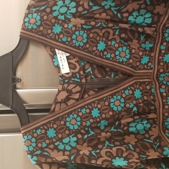 💕TRINA TURK💕 V-Neck Dress 8 Brown Aqua Abstract Floral Print - Picture 4 of 9